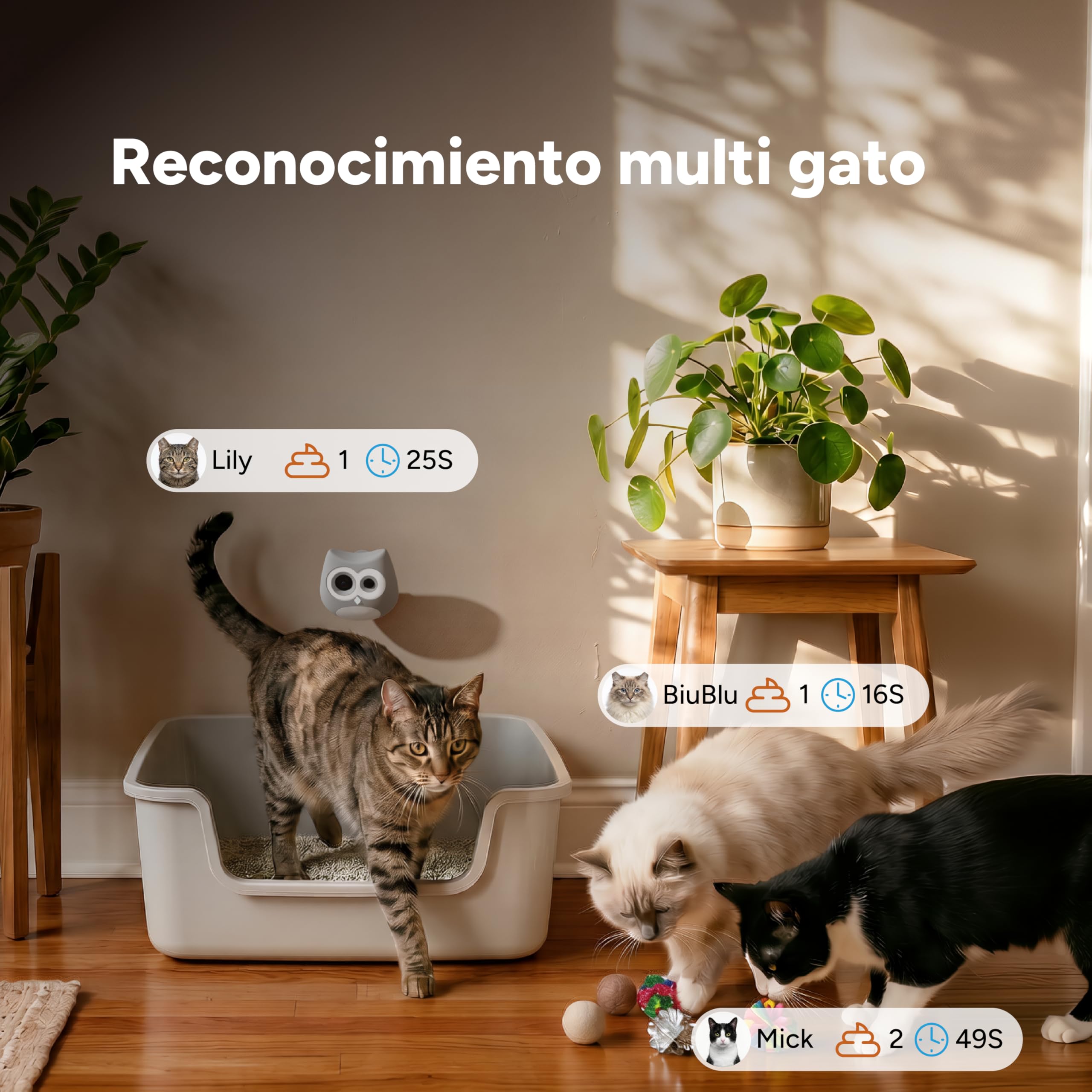 LitterLens Cámara para Arenero con App, Monitorización de Salud con IA y Alertas, Seguimiento de Orina y Heces, Reconocimiento Multi Gato, Compatible con Todo Tipo de Areneros (Rosa)