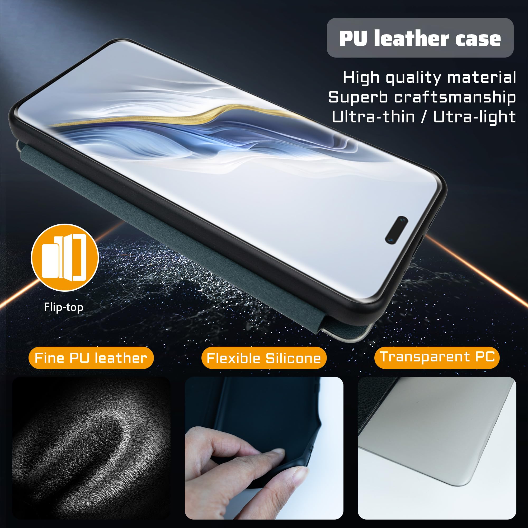 Lemxiee Custodia Flip In Pelle PU E PC Per Honor Magic 6 Pro, Con Finestra Trasparente, Antiurto, Taglio Preciso, Esclusiva Per Magic 6 Pro