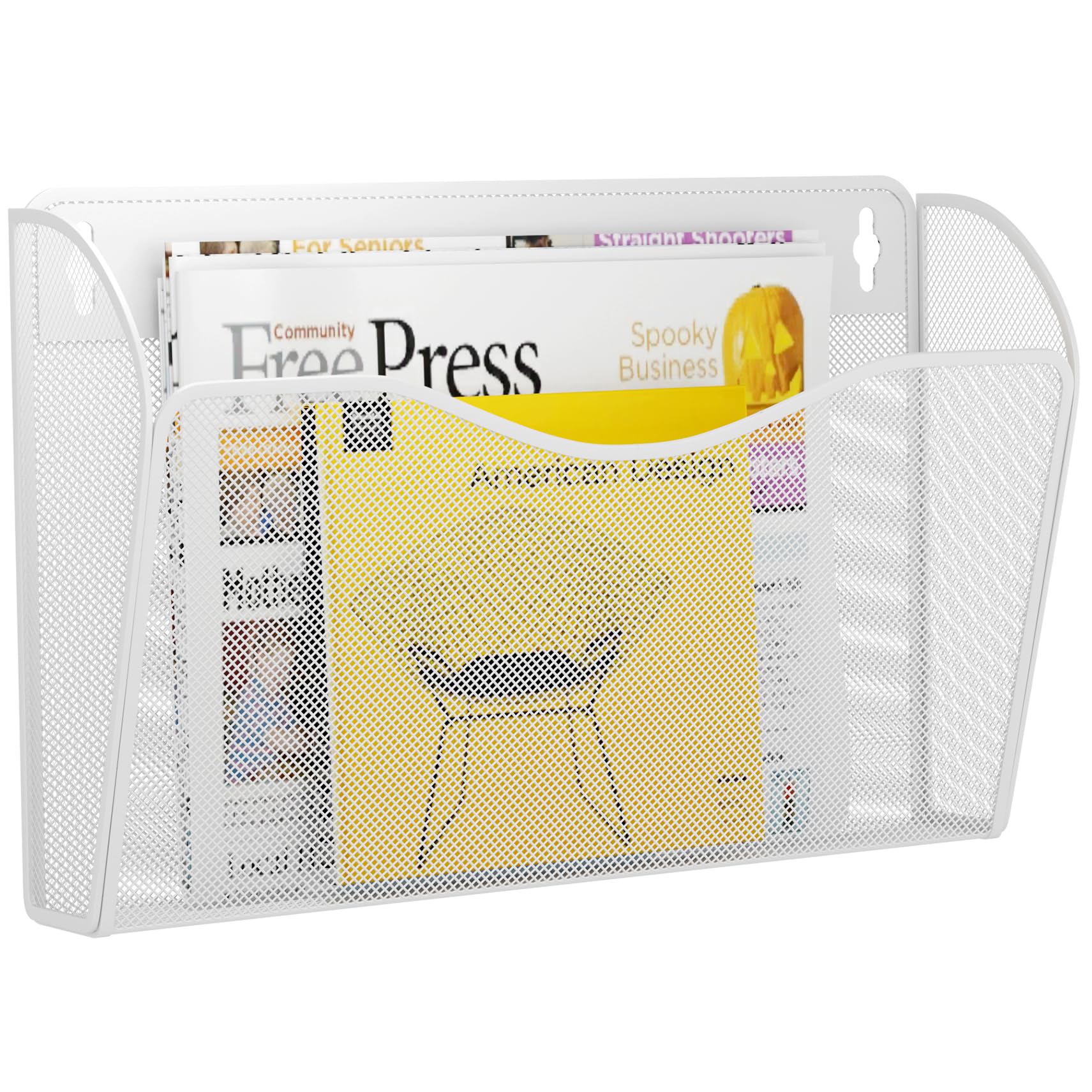 GDINDINFAN Single Pocket Wall File Holder, Mesh Hanging File Folder Paper Organizer, Vertical Wall Mounted Mail Basket, Storage Organization Magazine