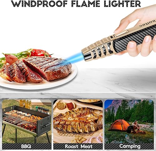 Miniatura 8 de KOLTEC Linterna de butano, encendedor de cocina resistente al viento para exteriores, recargable y ajustable, con llama de chorro de butano con