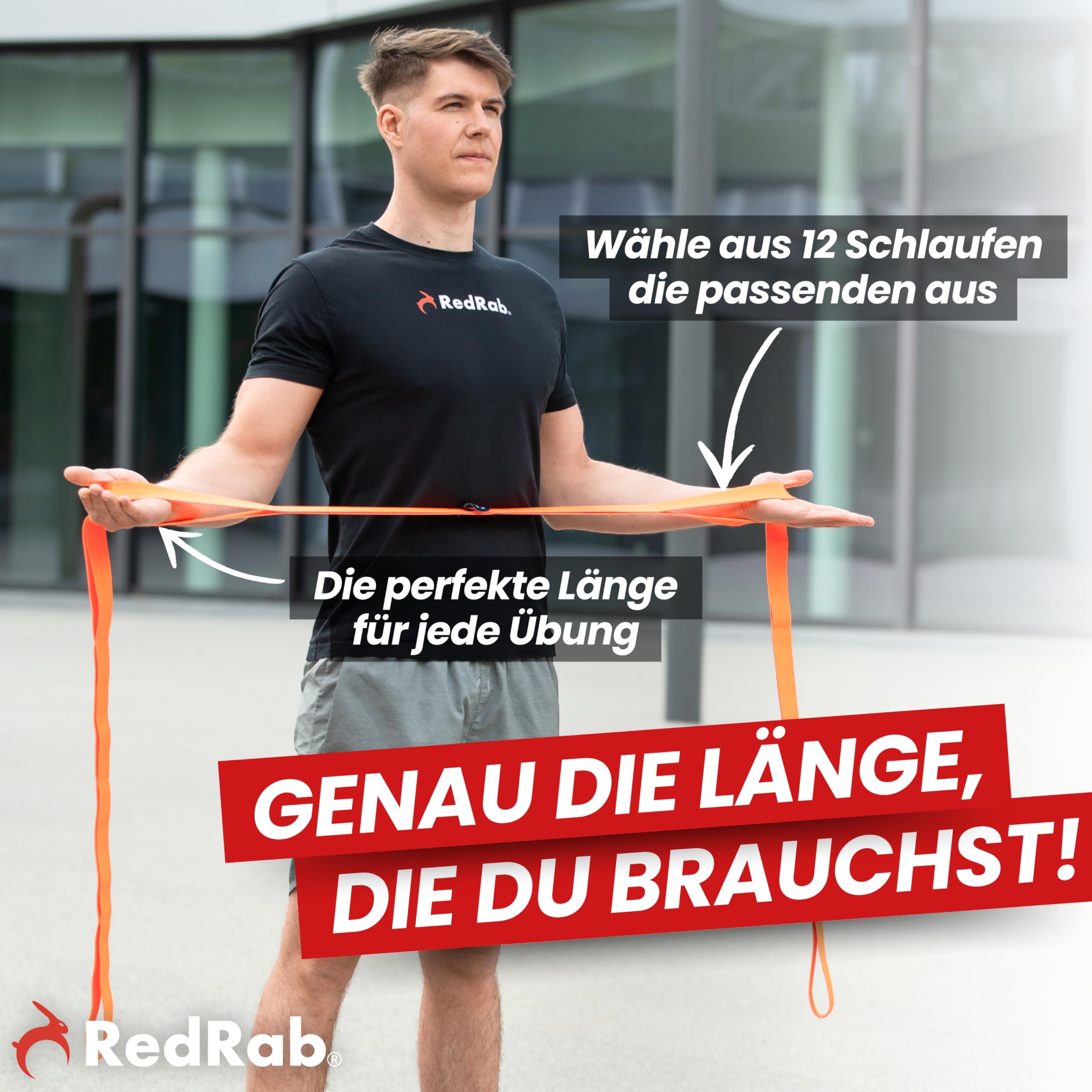 RED RAB Stoff Fitnessband mit Schlaufen - 245cm lang - Gymnastikband für Widerstandsbänder Krafttraining - reißfeste Fitnessbänder, Resistance Bands, Gummiband Sport, Trainingsbänder, Widerstandsband