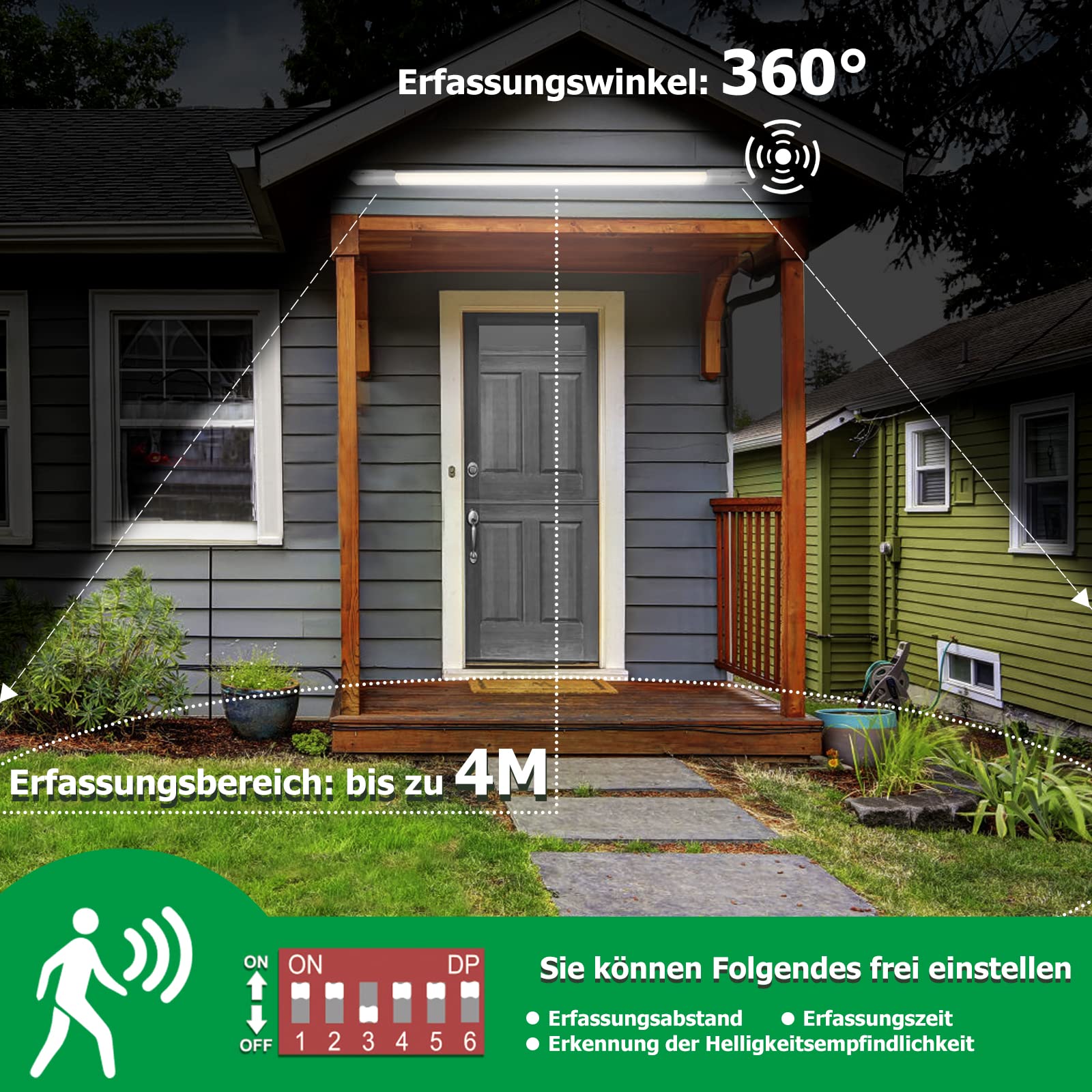 TONFFI LED Feuchtraumleuchte mit Bewegungsmelder 115CM, 36W 4100LM LED Deckenleuchte Röhre, 4000K IP65 Wasserfest Verknüpfbar Wannenleuchte Feuchtraumlampe für Garage Keller Werkstatt Bad Büro