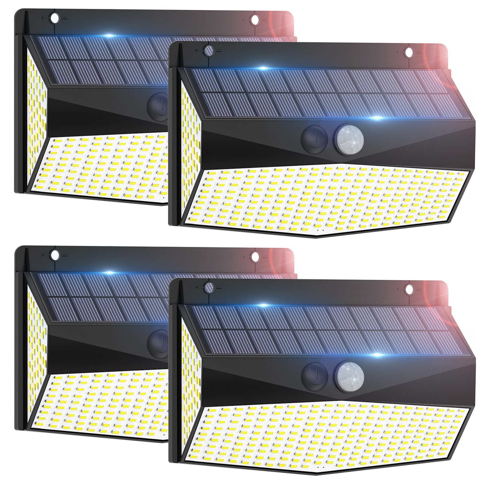 JSXing Solar Lights, 318 LED Outdoor Solar Lamp Motion Sensor with 3 Modes, 270° Wide Angle Lighting, IP67 Waterproof, Solar Light for Garden, Home, Wall Patio (318LED-4P)