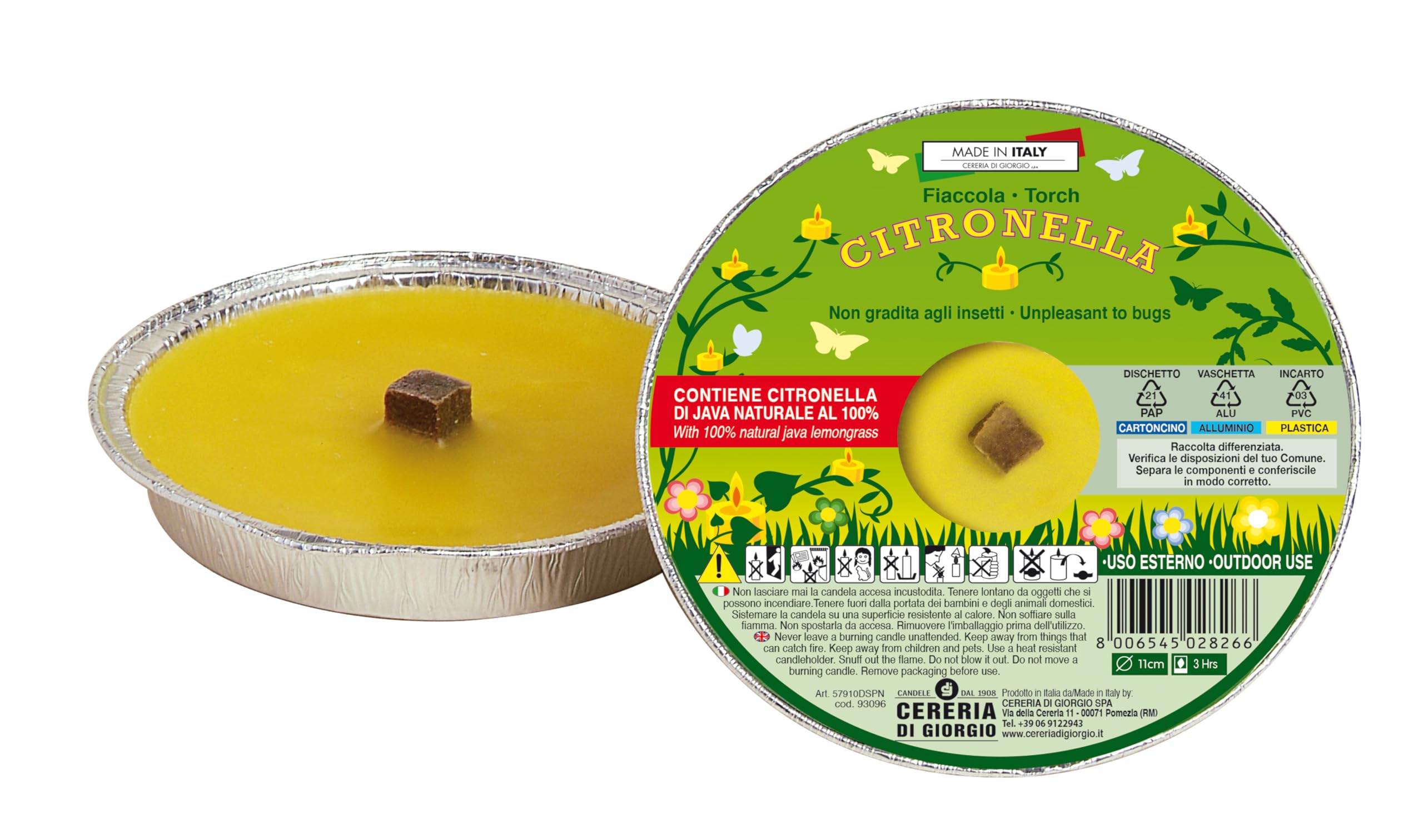 Lot de 80 torchons en aluminium à la citronnelle – Ø 11 cm – Durée 2,5 Heures | Citronnelle de Java – Anti-moustiques et insectes – Cereria Di Giorgio