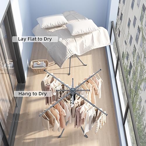 Miniatura 6 de BIREN Tendedero de Ropa Plegable Extensible Tendedero de Lavandería con 16 Clips Tendedero de Ropa Plegable que Ahorra Espacio para Colgar Ropa,