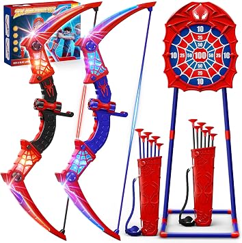 Toys for Age 3-12, 2 Pack Boys Toys With Red & Blue LED Lights, Standing Target & 2 Quiver, Indoor Outdoor Toy Gifts Birthday Presents for 3 4 5 6 7 8 9 10 11 12 Year Old Boys Girls Kids