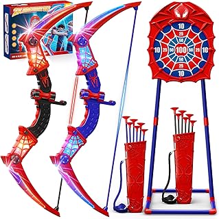 Toys for Age 3-12, 2 Pack Boys Toys With Red & Blue LED Lights, Standing Target & 2×Quiver, Indoor Outdoor Toy Gifts Birthday Presents for 3 4 5 6 7 8 9 10 11 12 Year Old Boys Girls Kids