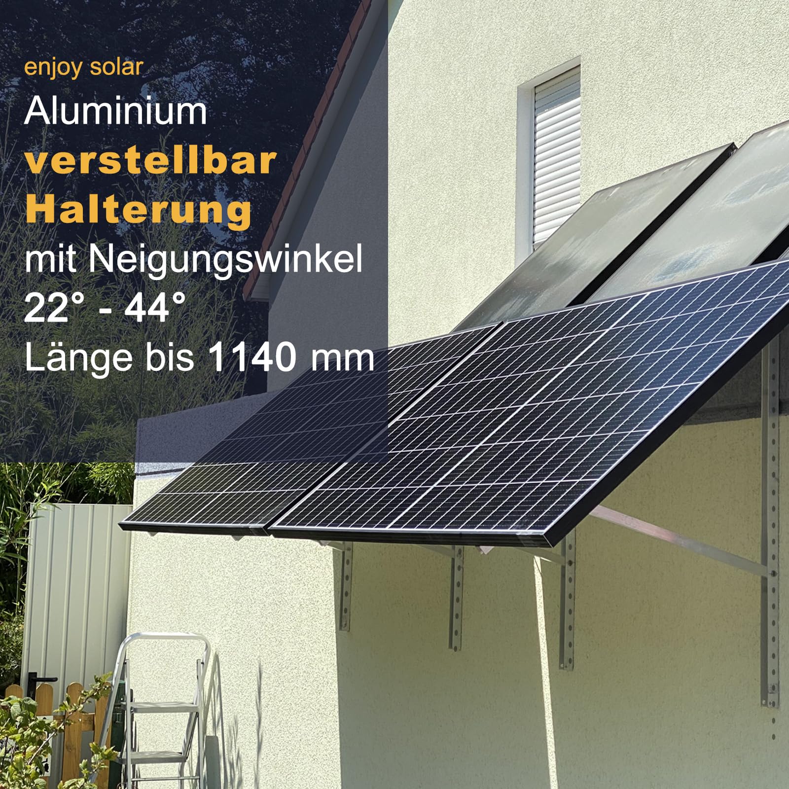 enjoy solar Triangles en aluminium - Support réglable - Angle d'inclinaison 22°-40° pour panneau solaire - Largeur maximale du module : 1140 mm (vis et écrous inclus)