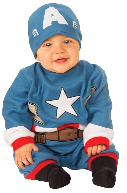 Rubies Disfraz Capitan America Preschool para bebés, Jumpsuit y gorro, Talla 0 a 6 meses