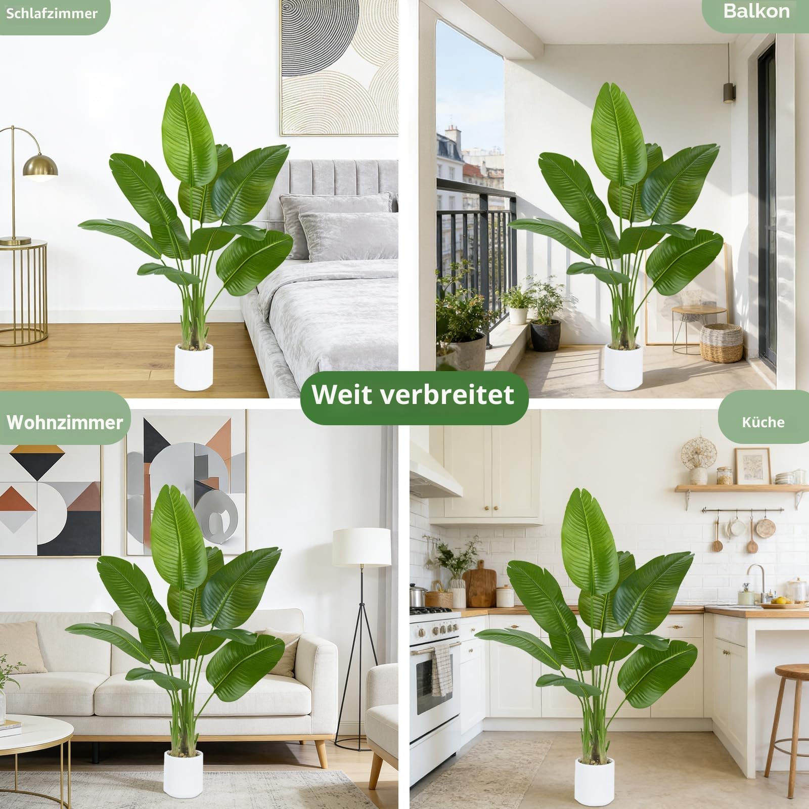Künstliche Paradiesvogel Pflanze, Feaux-Pflanzen Im Weißen Topf, Kunstbaum, Künstliche Pflanze Für Drinnen Und Draußen, Moderne Dekoration Für Zuhause, Wohnzimmer, Büro (2 Pack, 120CM)