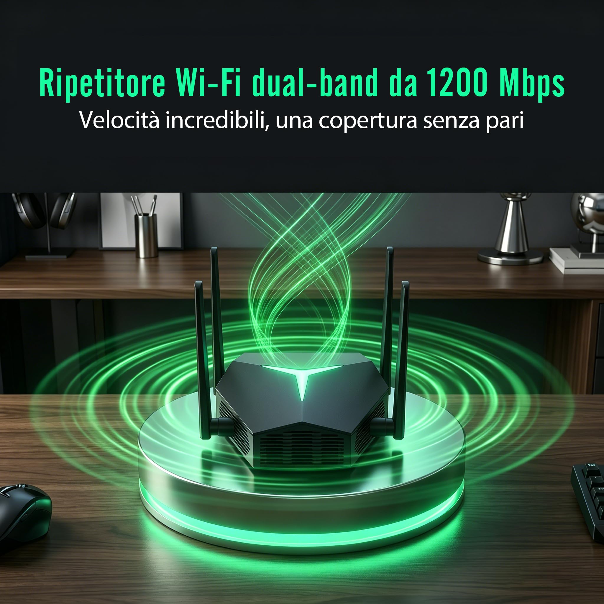 Durable WiFi Range Extender, 1115㎡ Coverage & 100+ Devices Simultaneous Connection, AC1200 1200Mbps, Energy-Saving 4 Antennas WiFi Booster