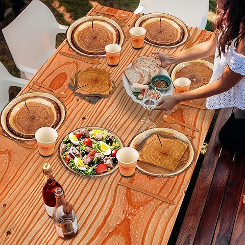 Miniatura 7 de durony 129 piezas de suministros para fiesta de cumpleaños de campamento, caza, fiesta, mantel, vaso, servilletas, rebanadas de madera, decoración
