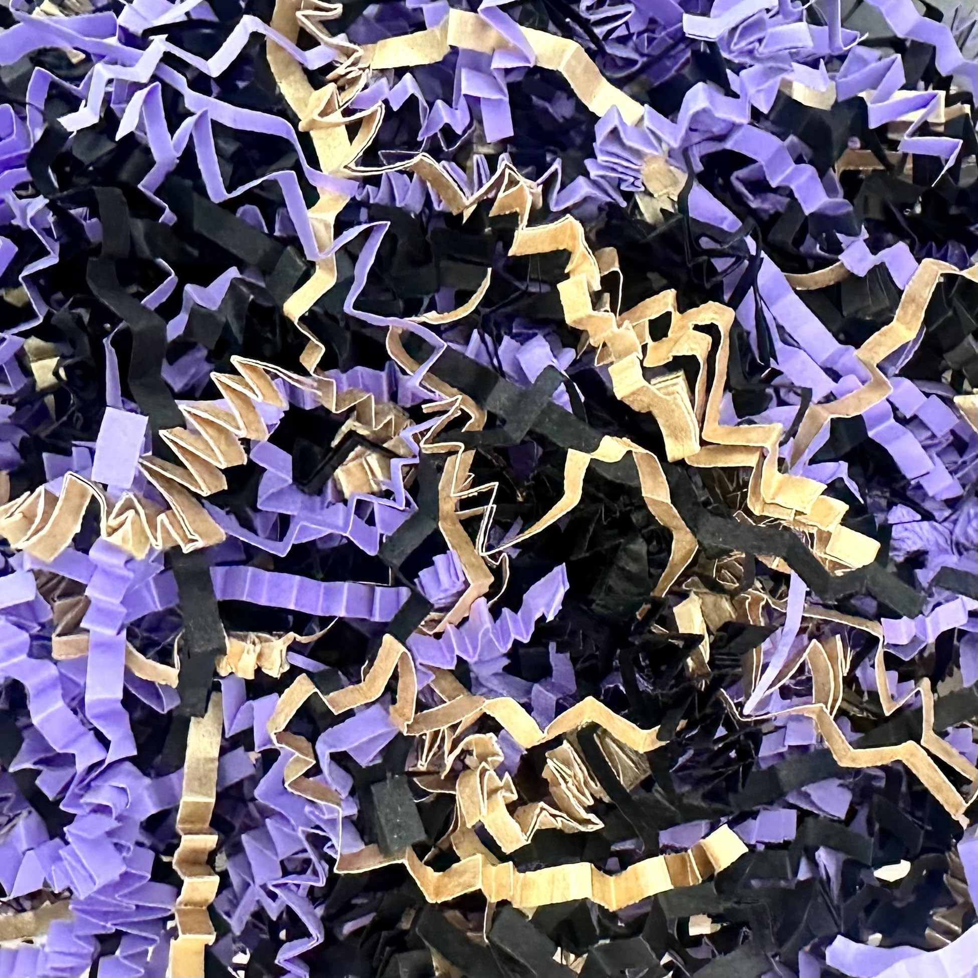 ShredAstic® Christmas Shredded Paper Mix Purple Black Gold ZigZag Crinkle Cut Hamper Gift Packaging Baskets (500 grams)