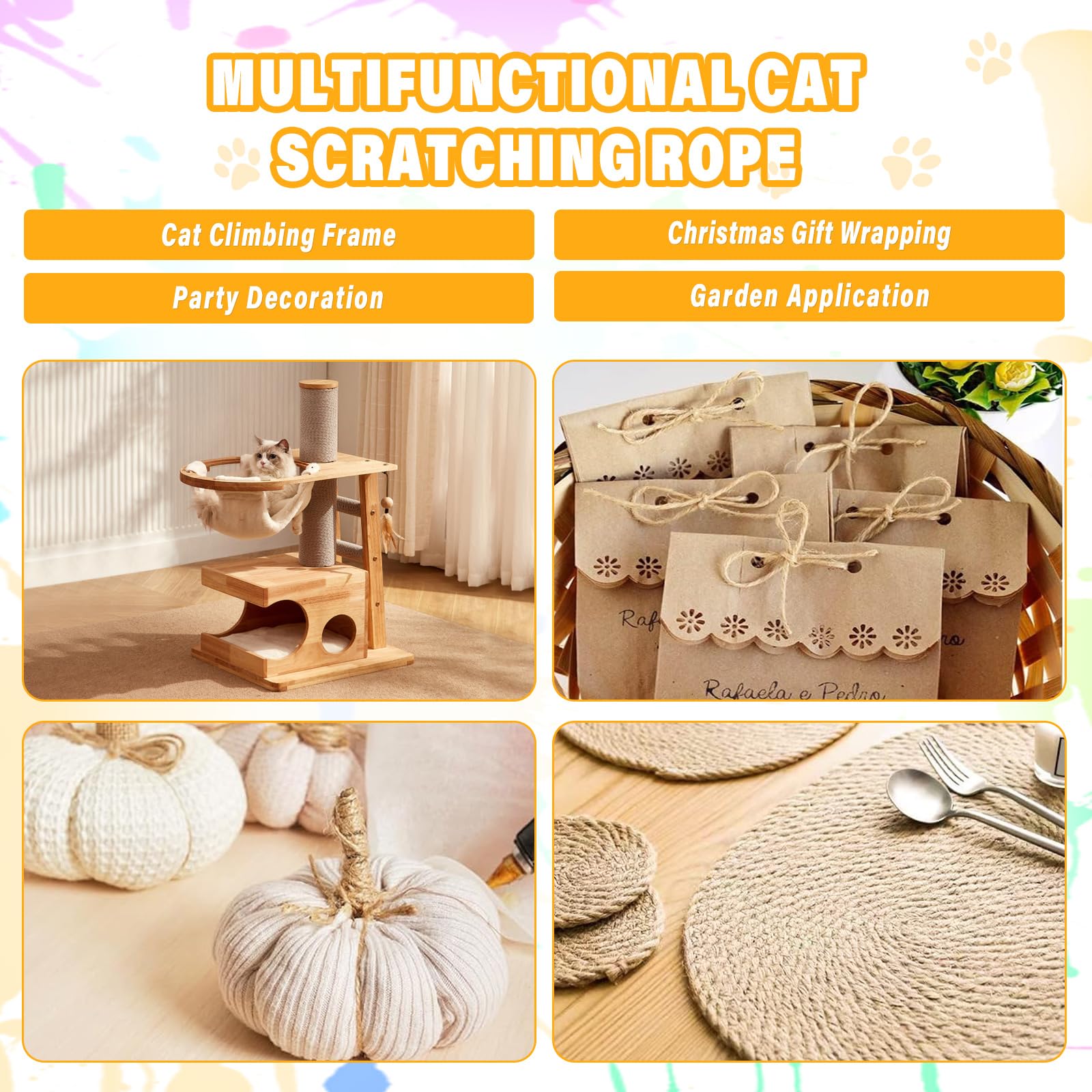 Corde En Sisal Naturel 6mm X 60m Swetfela - Corde Jute Pour Arbre à Chat Avec 2 Souris, DIY Et Jardinage
