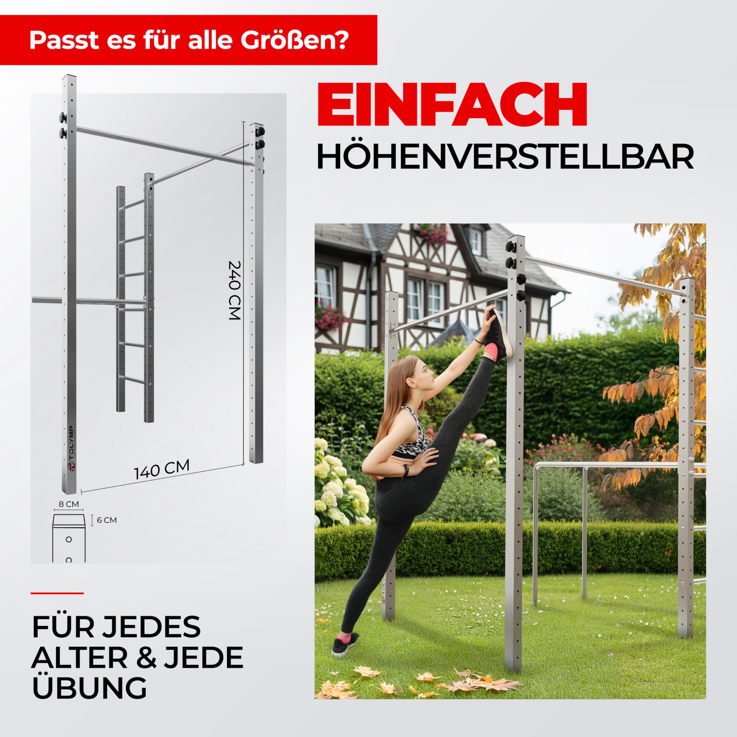 Klettergerüst Outdoor Timalaya Duo mit Sprossenleiter, Kletternetz, Dip Barren & Klimmzugstange/Kraftstation für Outdoor-Workout/Kraftraining im eigenen Garten/Fitnessgeräte für zuhause