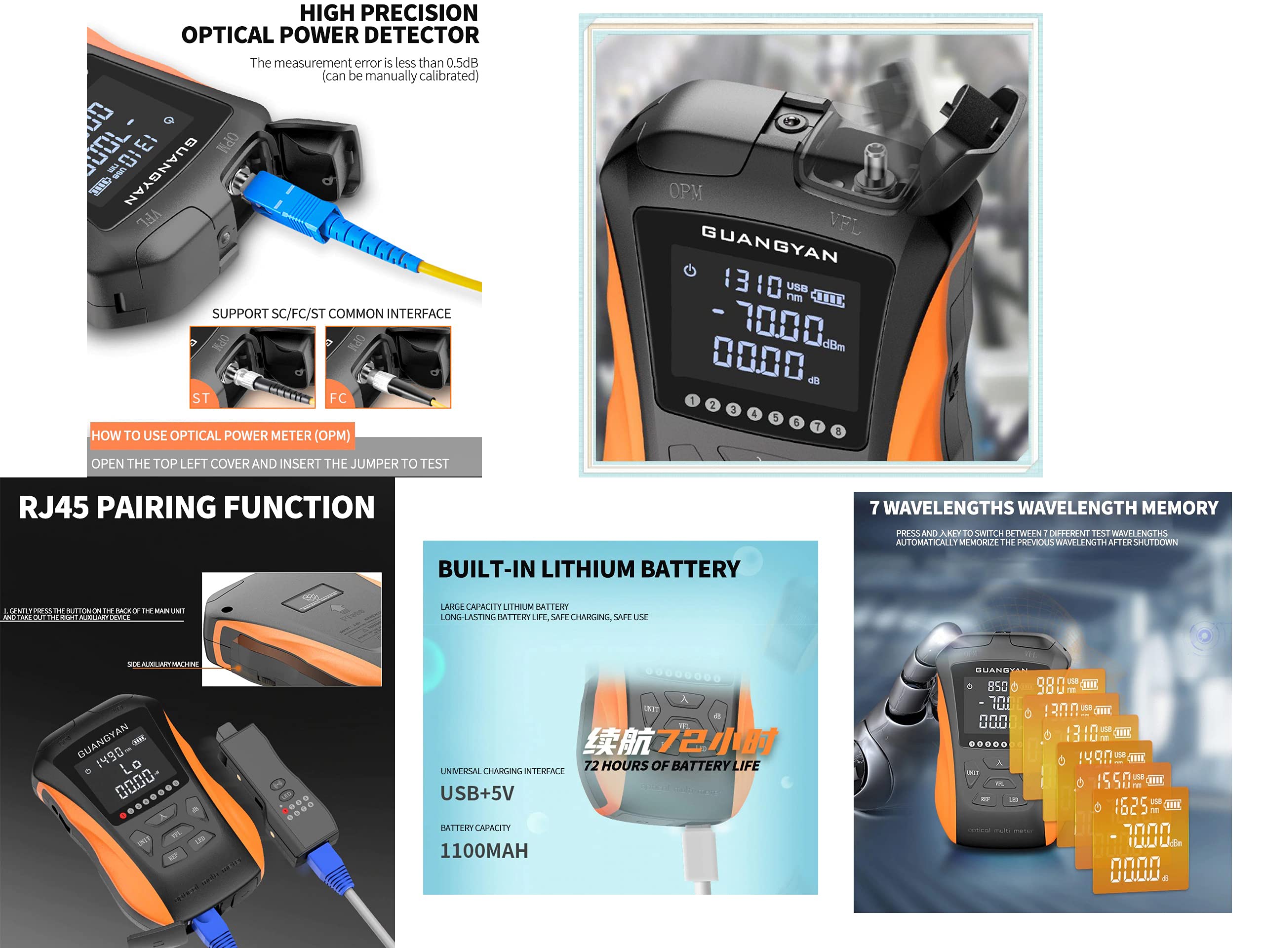 KALEA-INFORMATIQUE Testeur fibre optique Power Meter et VFL | Testeur fibre optique avec Power Meter, VFL et test Ethernet RJ45, écran LCD et batterie rechargeable.