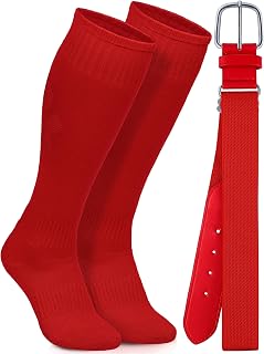 Gnodio Youth Baseball Socks & Adjustable Belt Set - 100% Cotton Socks for Boys Girls Softball Football