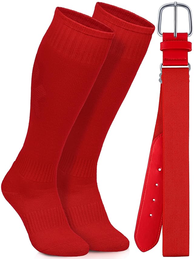 Baseball Socks and Belt Combo Set Cotton Boys Adjustable Baseball Softball Socks and Belt for Boys Girls