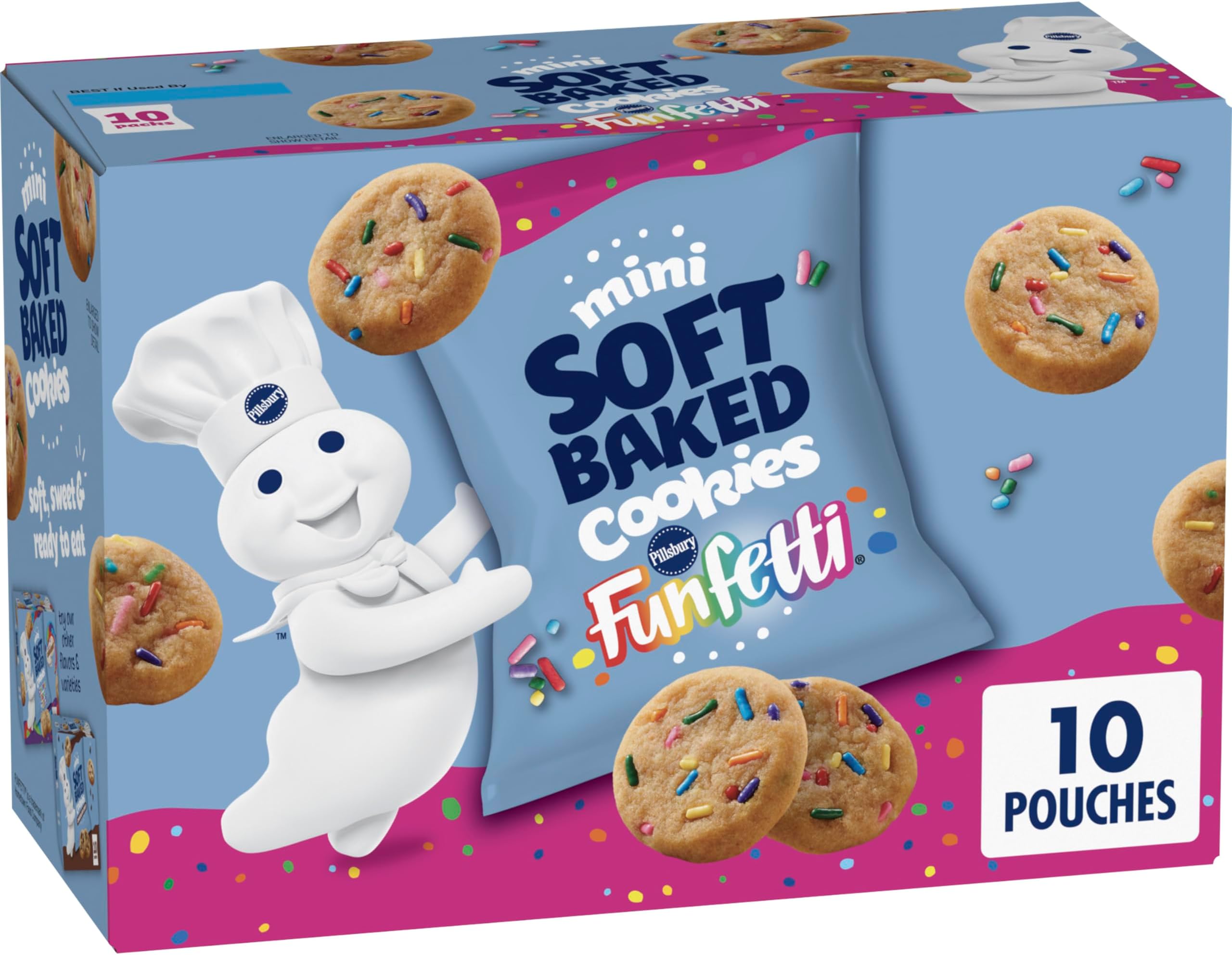 Pillsbury Mini Soft Baked Cookies, Funfetti, Snack Bags, 10 Ct, 10 oz