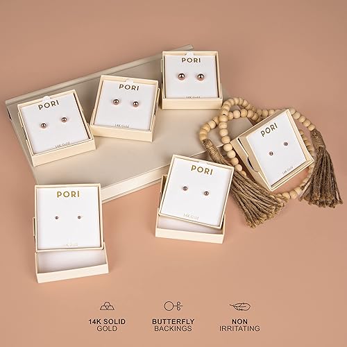 Miniatura 4 de Pori Jewelers Aretes de bola de oro de 14 quilates de alta calidad, disponibles en oro amarillo, rosa y blanco, múltiples opciones disponibles