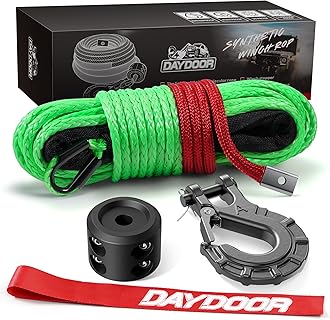 Synthetic Winch Rope Kit, 1/4'' x 50ft 10,000LBS Synthetic Winch Line with Forged Winch Hook, Rubber Stopper and Safety Pull Strap, Ideal Winch Cable Line for 4WD ATV UTV Vehicles