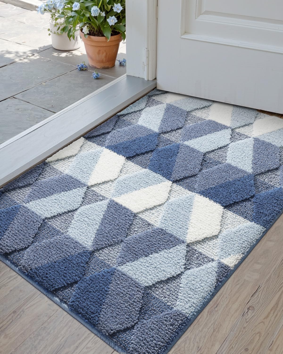 DEXI Door Mat 20x32, Non Slip Absorbent Washable Entryway Mats, Low Profile Inside Doormats for Home Entrance, Front Entry, Blue