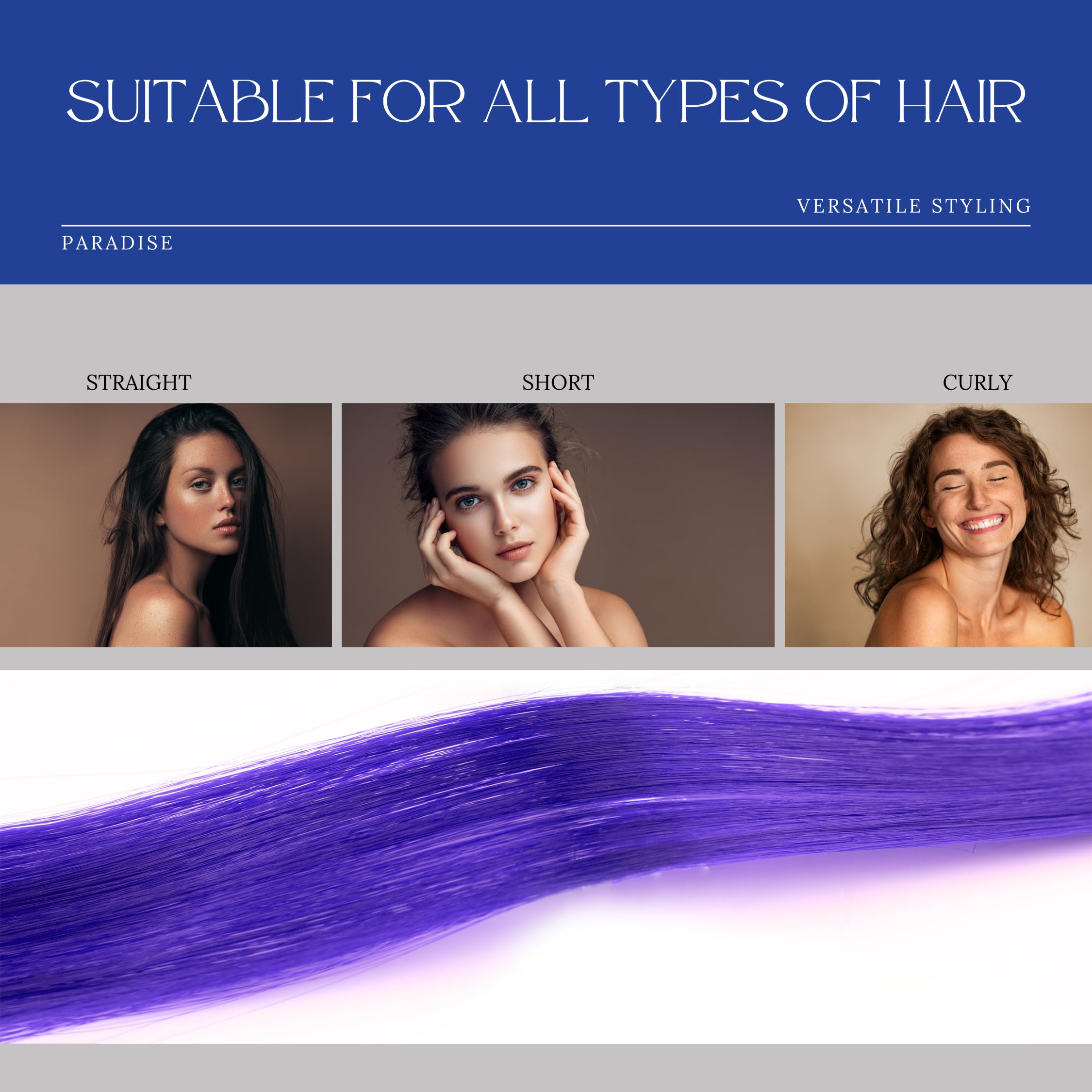 Paradise® Blue Hair Extensions 22 inches, Pack of 6 Clip-based Straight Colored Hair Streaks for Women & Girls, Party Funky Synthetic Hair Patches 3