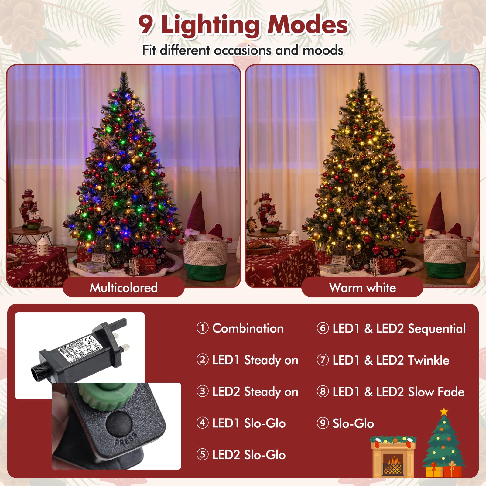 Con luci LED, punte dei rami e 9 modalità di illuminazione, ufficio(6FT)