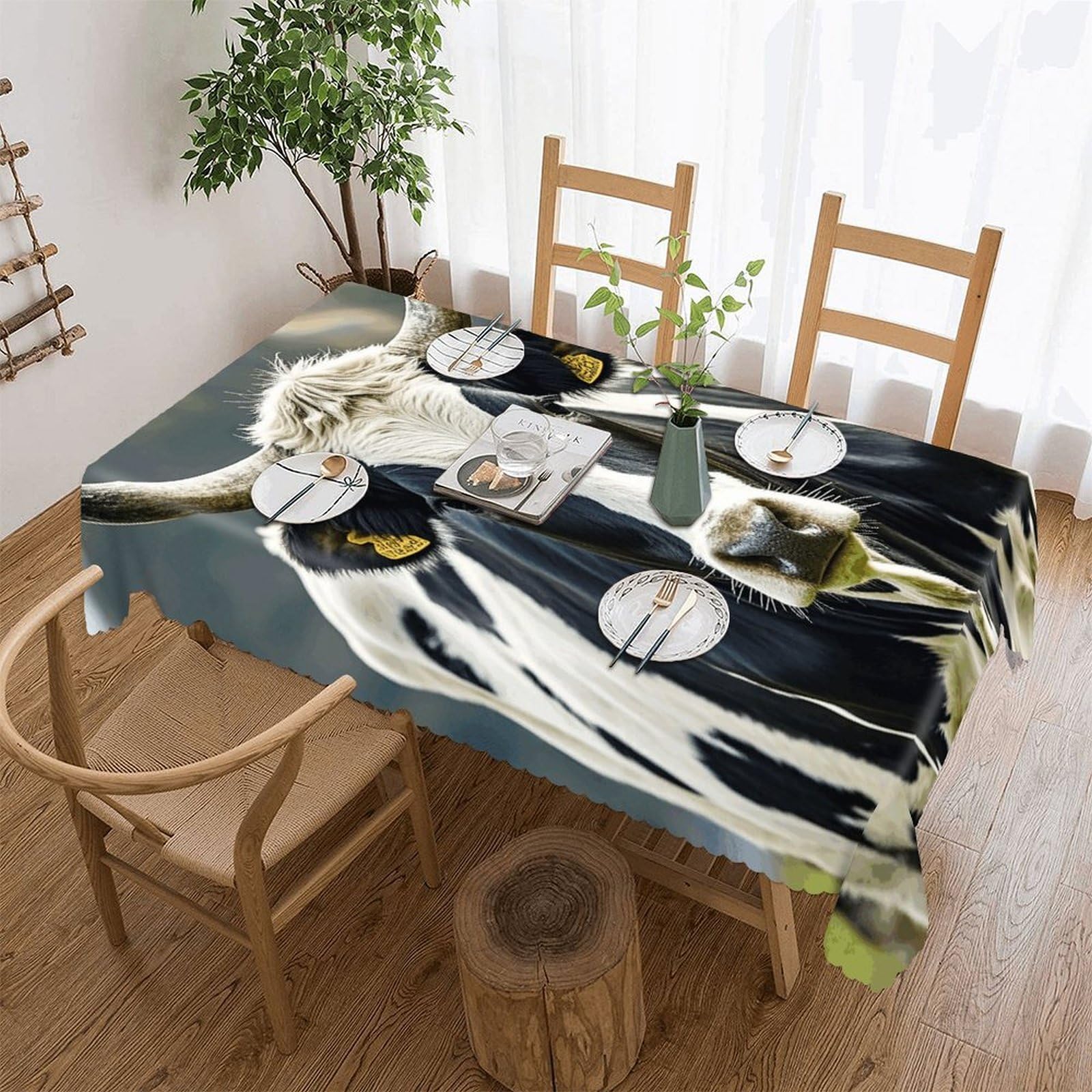 LZQPOEAS Cow-png Tablecloth Rectangle Table Cloth Decorative Fabric Table Cover Waterproof Seasonal Table Cover Wrinkle Resistant Washable Table Cloth for Party Picnic Dinner Decor 60"x120"