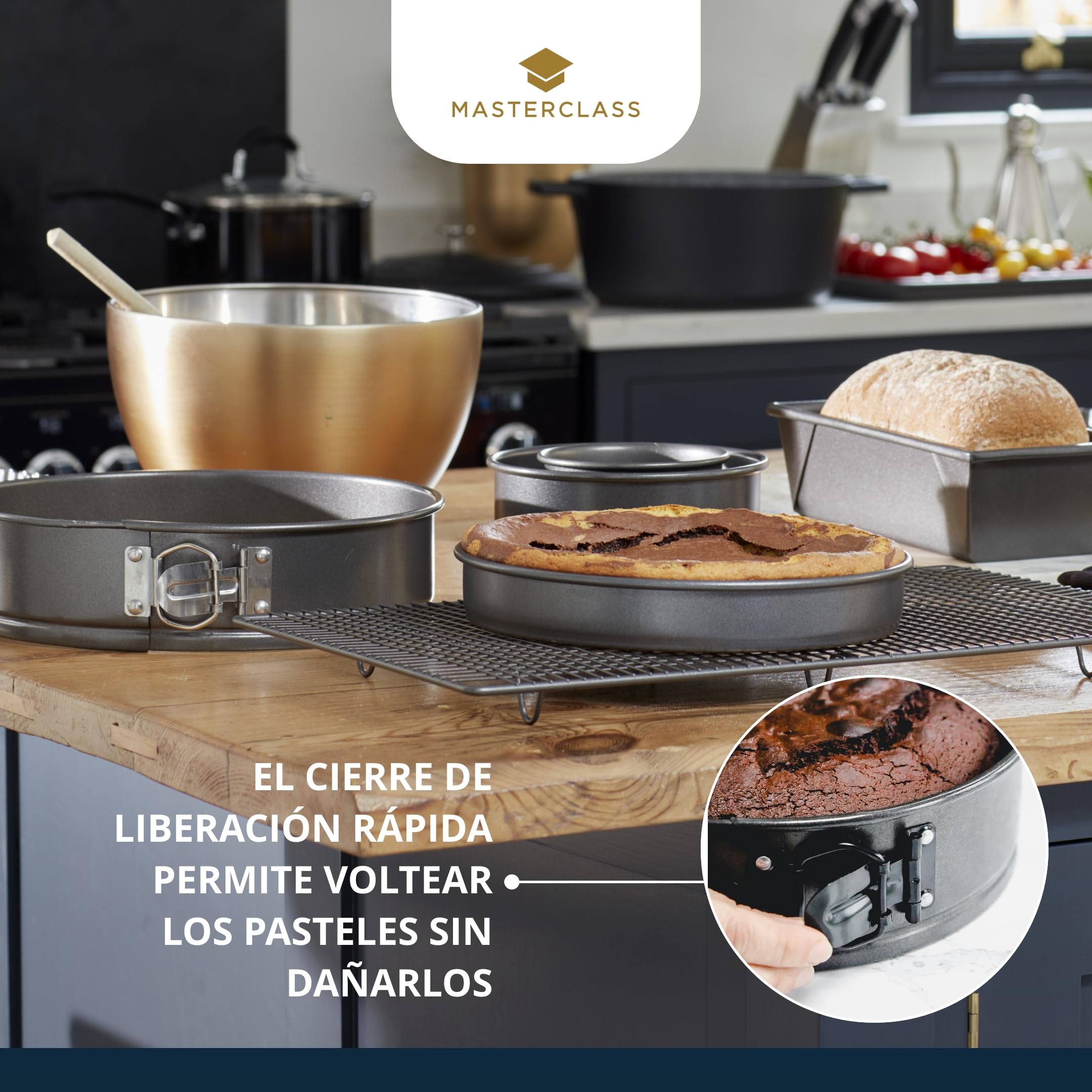MasterClass Molde de 20 cm con PTFE, PFOA y BPA libre de antiadherente, robusto de 1 mm de espesor de acero al carbono y base suelta, 8 pulgadas de pan redondo, gris