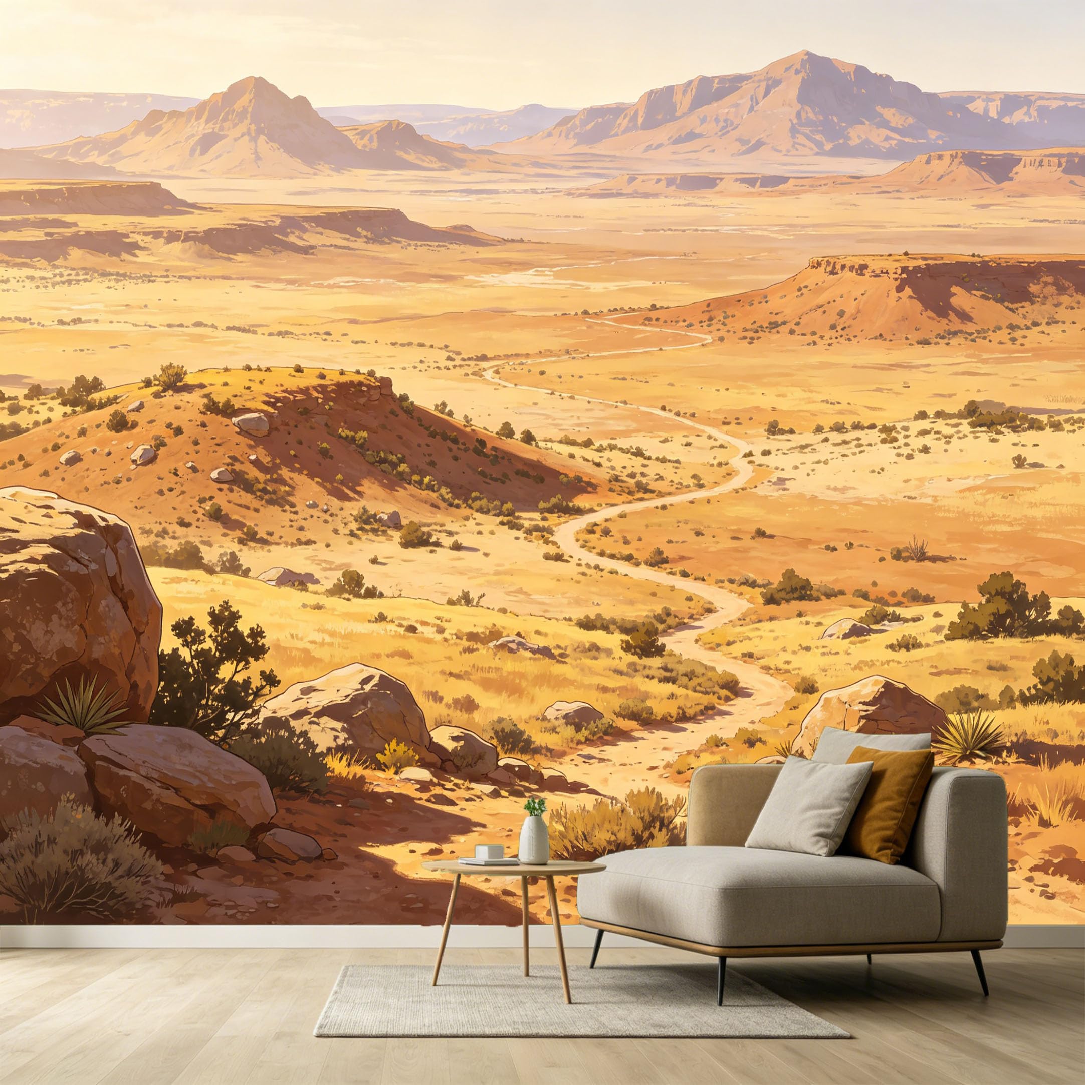 Custom Size Wall Murals Western Landscape Oil Painting Desert Canyon Winding Road SelfAdhesive Wall Fabric Removable Large Wallpaper for Photo Living Room