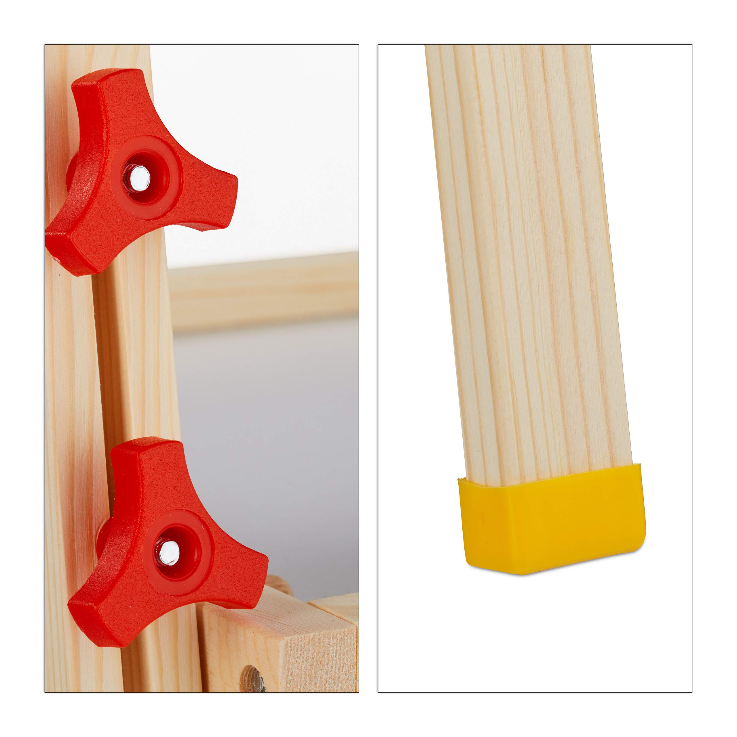 Relaxdays Lavagnetta per Bambini, Regolabile in Altezza & Magnetica in Legno, con Gesso, 81-104x45x42 cm, Legno Naturale