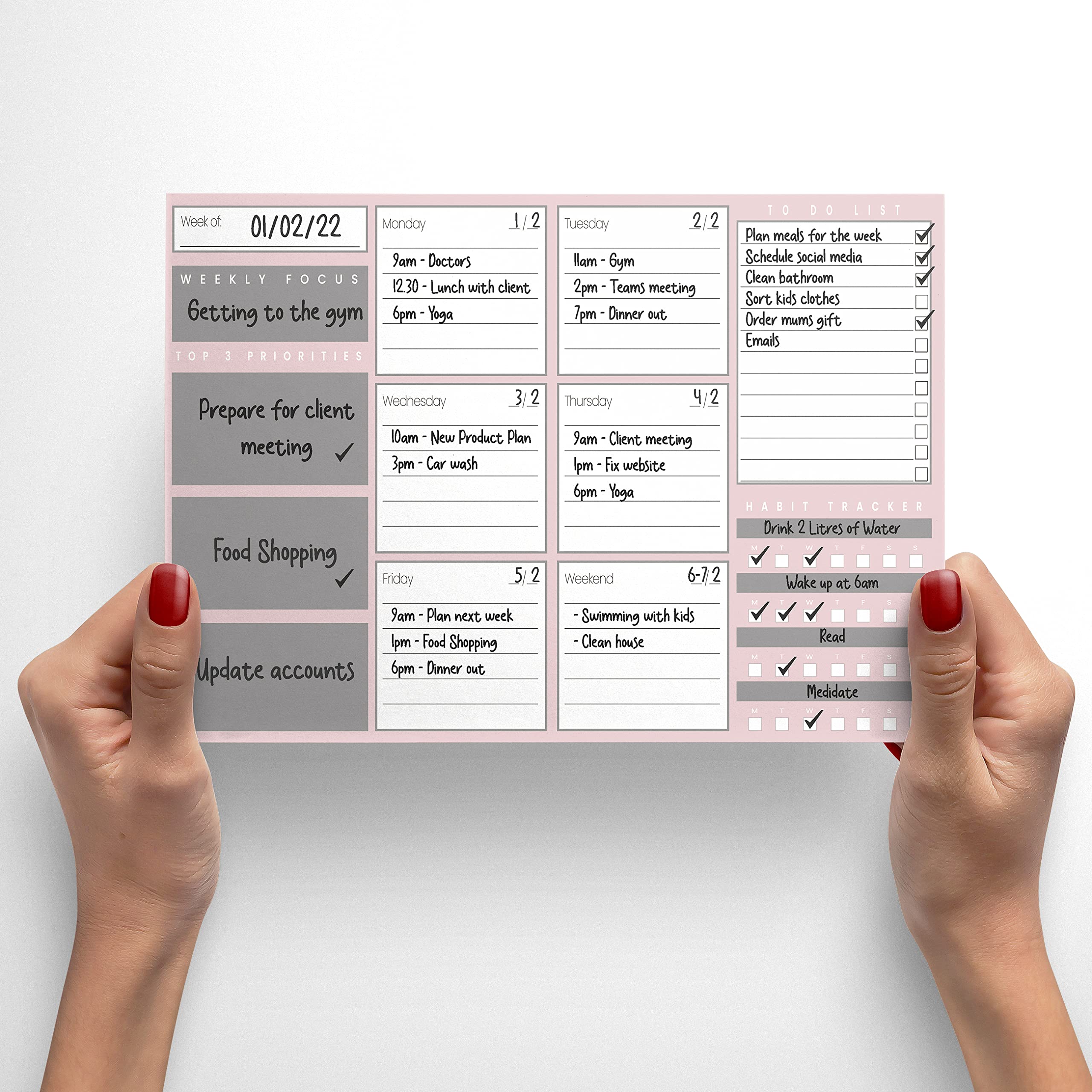 Weekly Planner Pad - A4 Desk Planner with To-Do List, Pink - Image 2