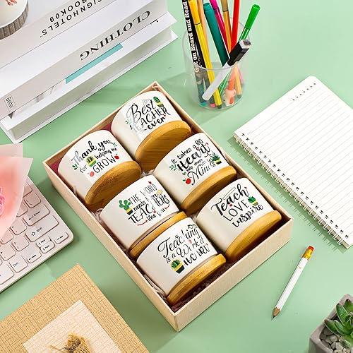 Miniatura 4 de 6 piezas de regalos de agradecimiento para profesores, regalos para el mejor maestro, maceta divertida para suculentas con bandeja de bambú, macetas