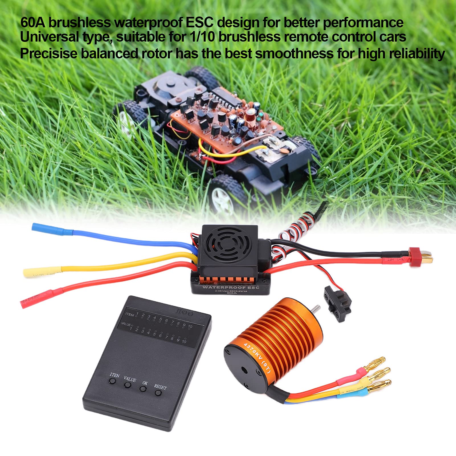 RC Brushless Motor Set with 60A ESC for 1/10 Cars | Konstrukcja o wysokim momencie obrotowym, trwały stop aluminium, kompatybilny z modelami 1/10