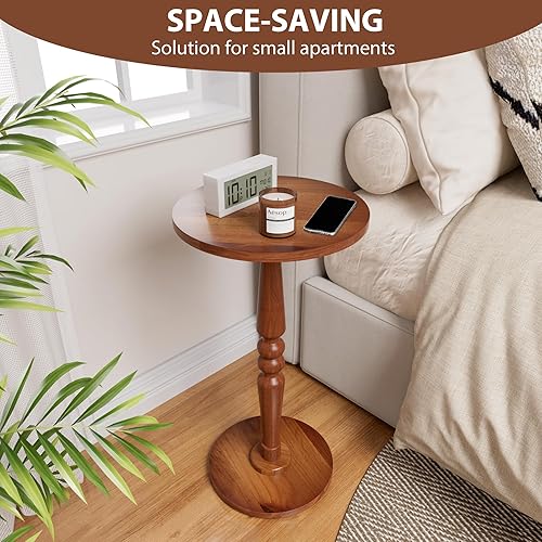 Miniatura 6 de Mesa auxiliar redonda de madera pequeña, mesa de pedestal moderna para sala de estar, dormitorio, mesa compacta para bebidas para espacios pequeños,