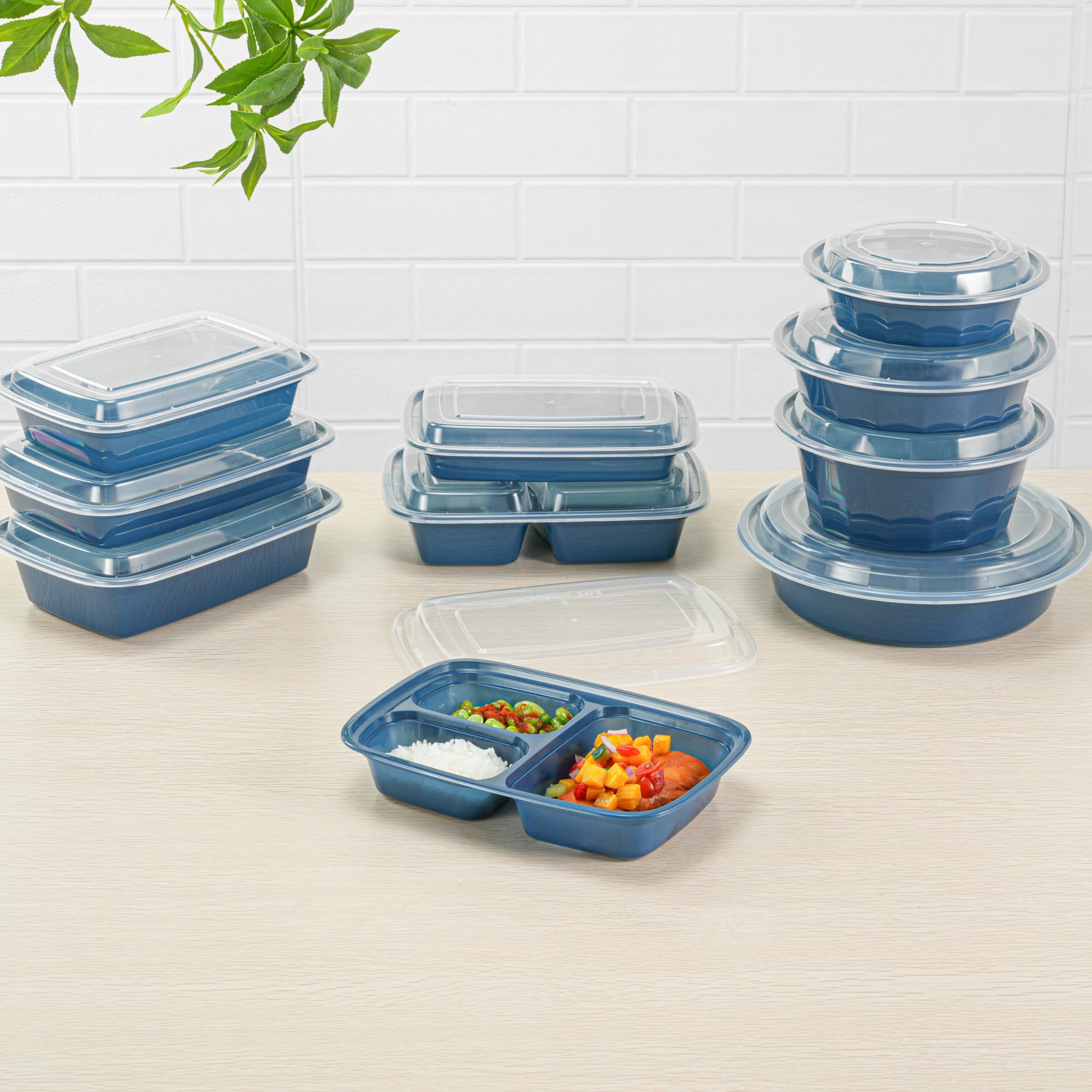 Restaurantware Asporto - Cajas para llevar con compartimentos de 26 onzas, 100 recipientes de preparación de comidas para microondas, 3 compartimentos, con tapas de plástico transparente, recipientes