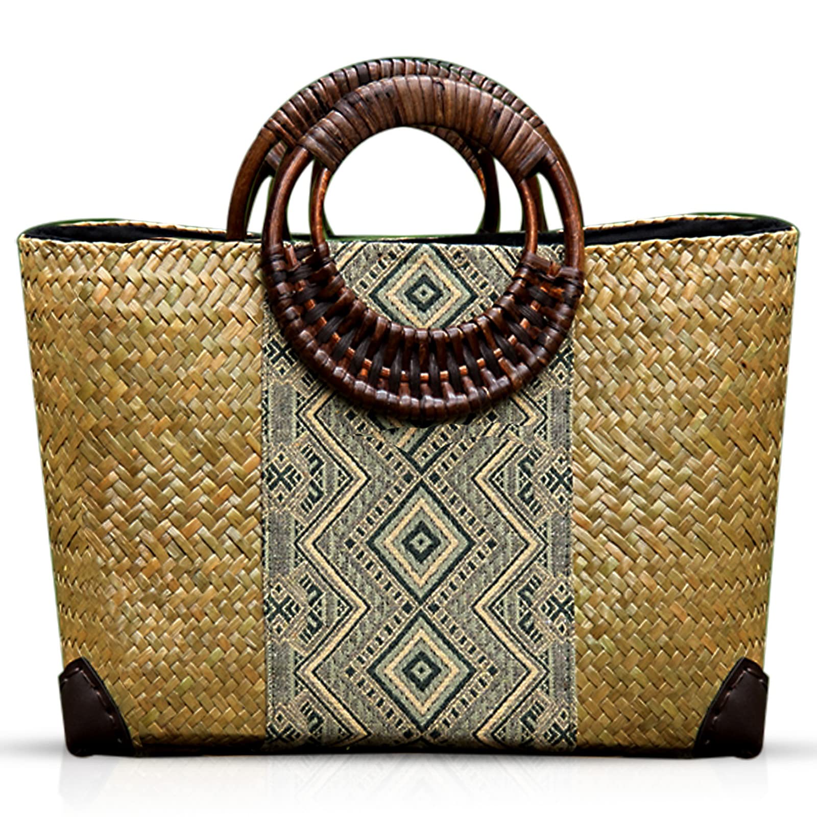QTKJ Straw Bag, Summer Beach Handmade Rattan Tote Bag, Large Straw Woven Handbag, Boho Retro Rattan Bag for Women Vacation Beach Travel (Natural), Natural