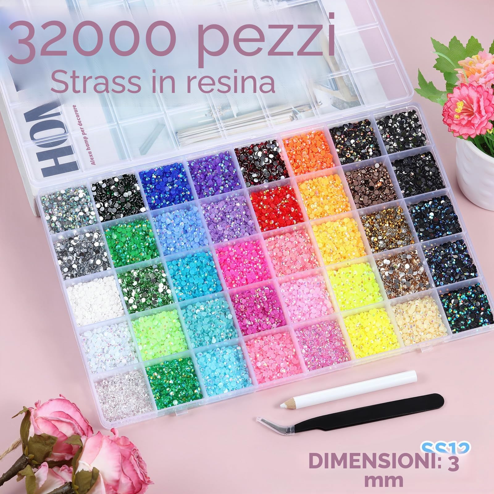 Zefy 40 colori 3 mm 32000 pezzi resina Jelly strass per Bedazzle | Bedazzling Kit con pinzette e penna per raccogliere vestiti, scarpe, libri per unghie, Diamond Art