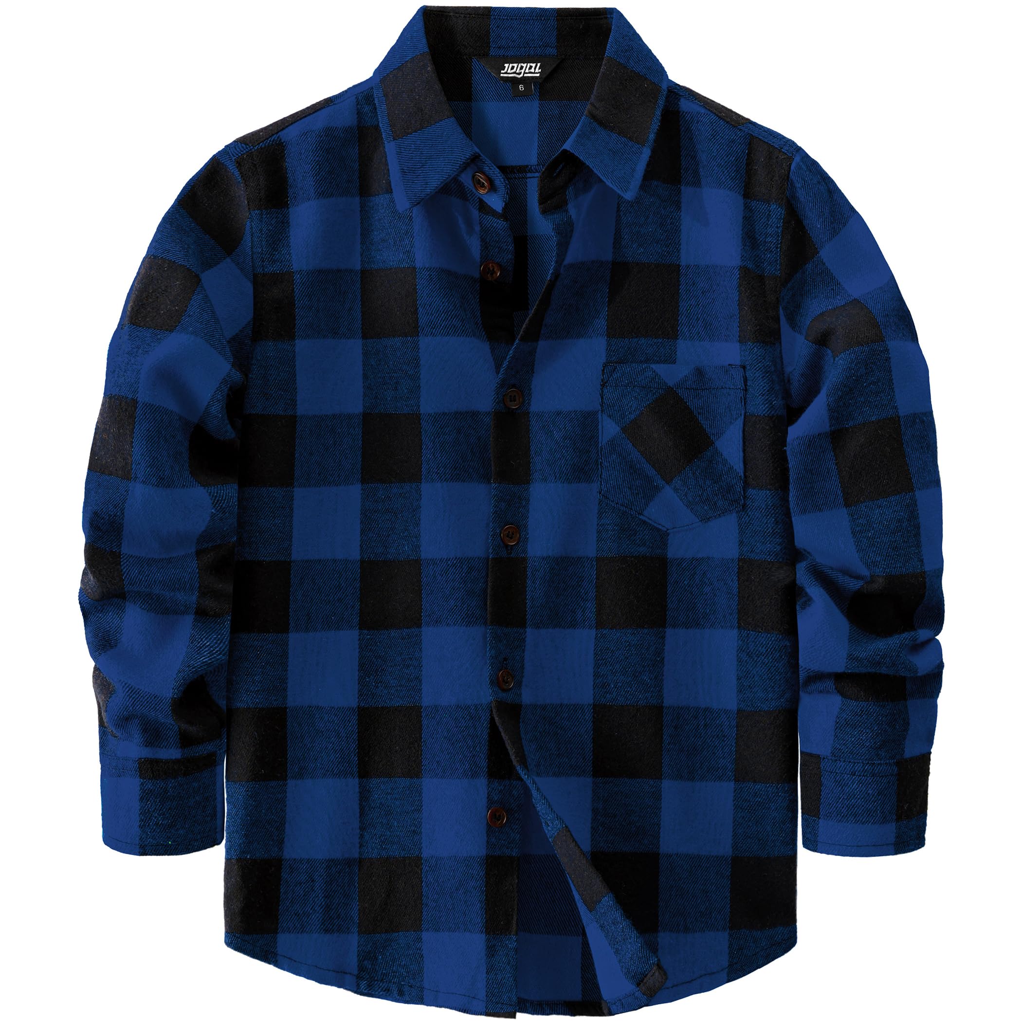 JOGAL Camisa de franela de manga larga a cuadros para niños, camisas con botones