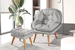 Poltrona+Puff Sênior Com Pés De Madeira Cinza