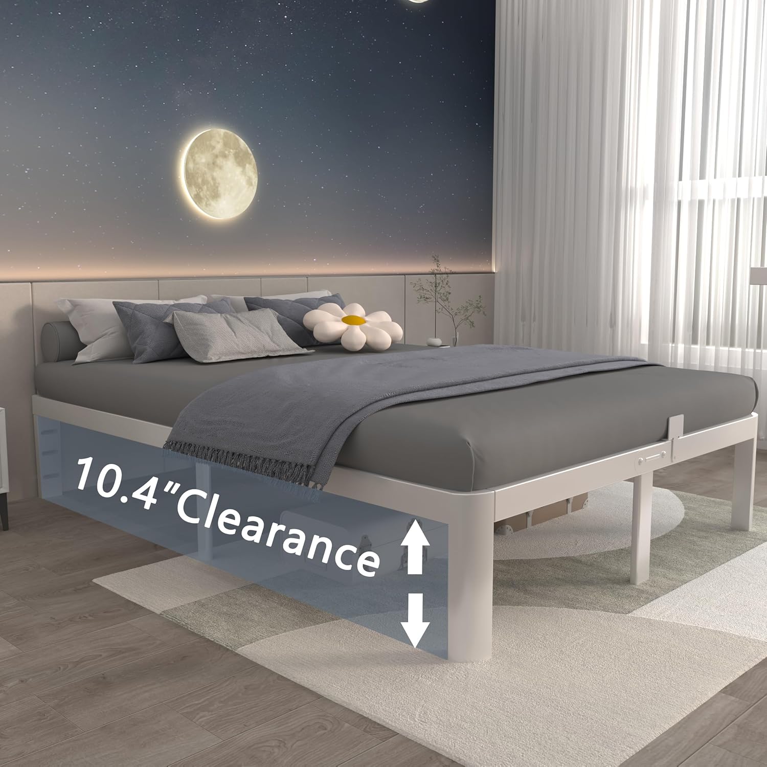 ITIMIDI 12 Inch White Queen Bed Frame, Heavy Duty Steel Support 3500 LBS, Metal Platform Bed Frame Queen Size with Large Storage Space, No Box Spring Needed, Noiseless, Easy Assembly - Image 4