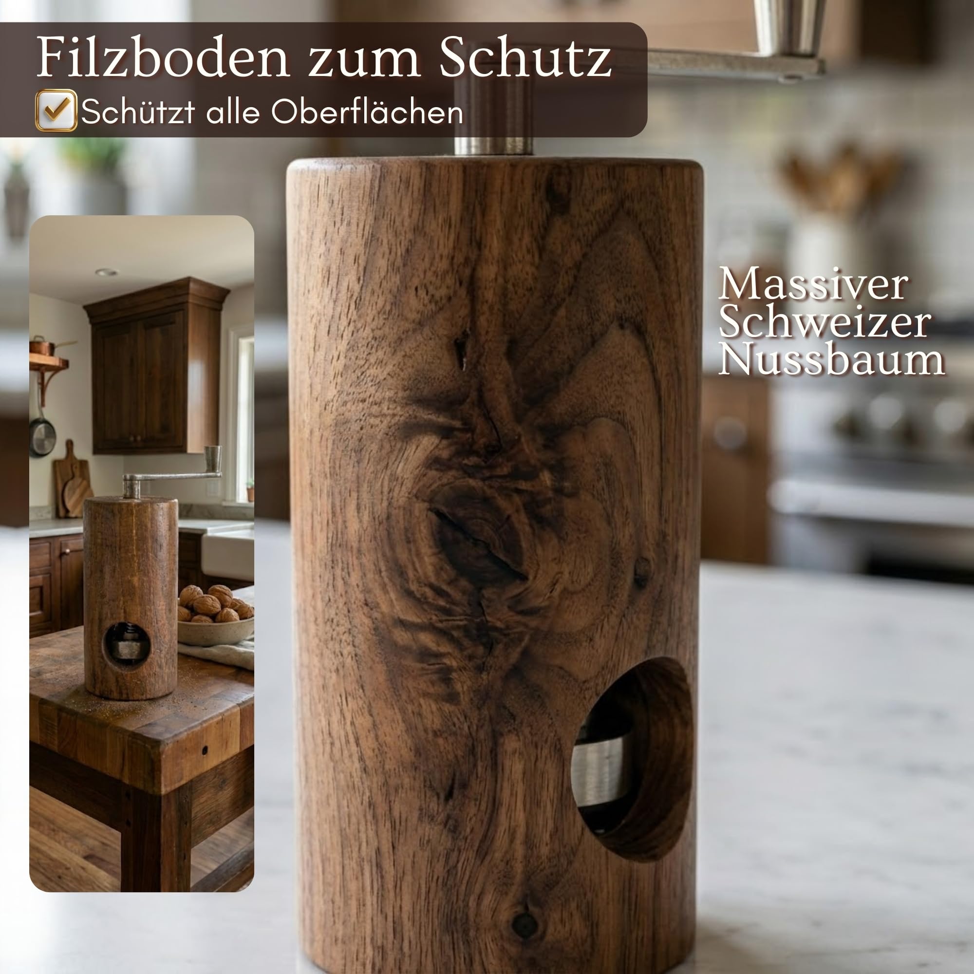 PAVLOVA'S Muskatmühle aus Walnussholz - Handgefertigt in der Schweiz mit Präzisionsmahlwerk - Manuelle Muskatnussmühle für feines Mahlen - Geschenkbox - Limited Edition