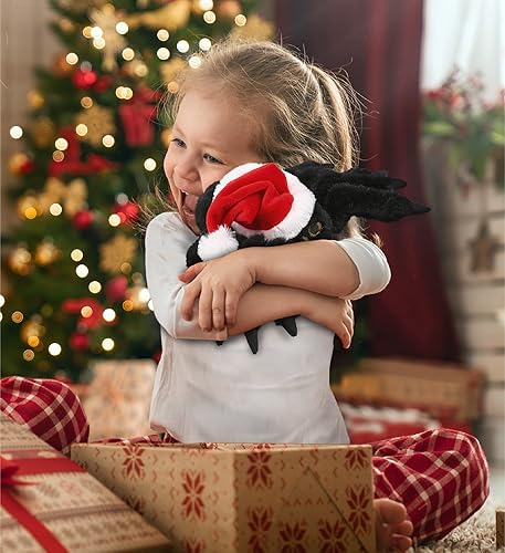 Miniatura 6 de DolliBu Peluche de araña negra de Papá Noel, disfraz de araña súper suave con sombrero rojo de Papá Noel, lindo regalo de vida silvestre de araña