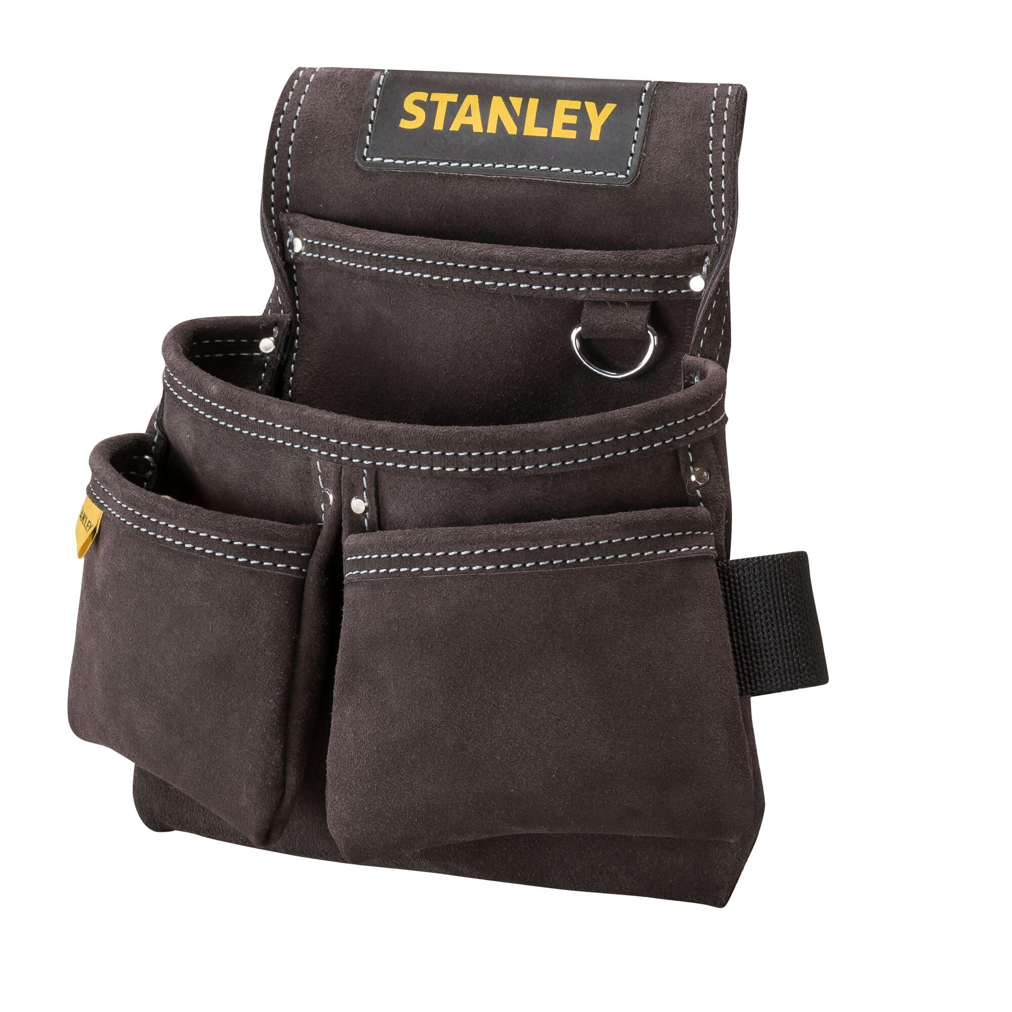 STANLEY Bolsa portaherramientas de cuero,4 bolsillos,Soporte especial para flexómetro,Doble costura,Abertura amplia para el cinturón- 30x 7x 33 cm, STST1-80116