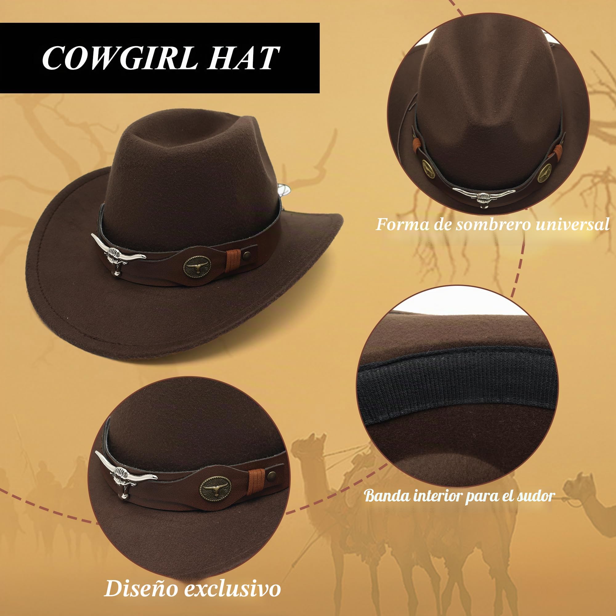 Disfraz Vaquera Mujer, Disfraz Cowboy Adulta, Chaleco de Vaquera Hippie, con Pulsera Sombrero Bufanda