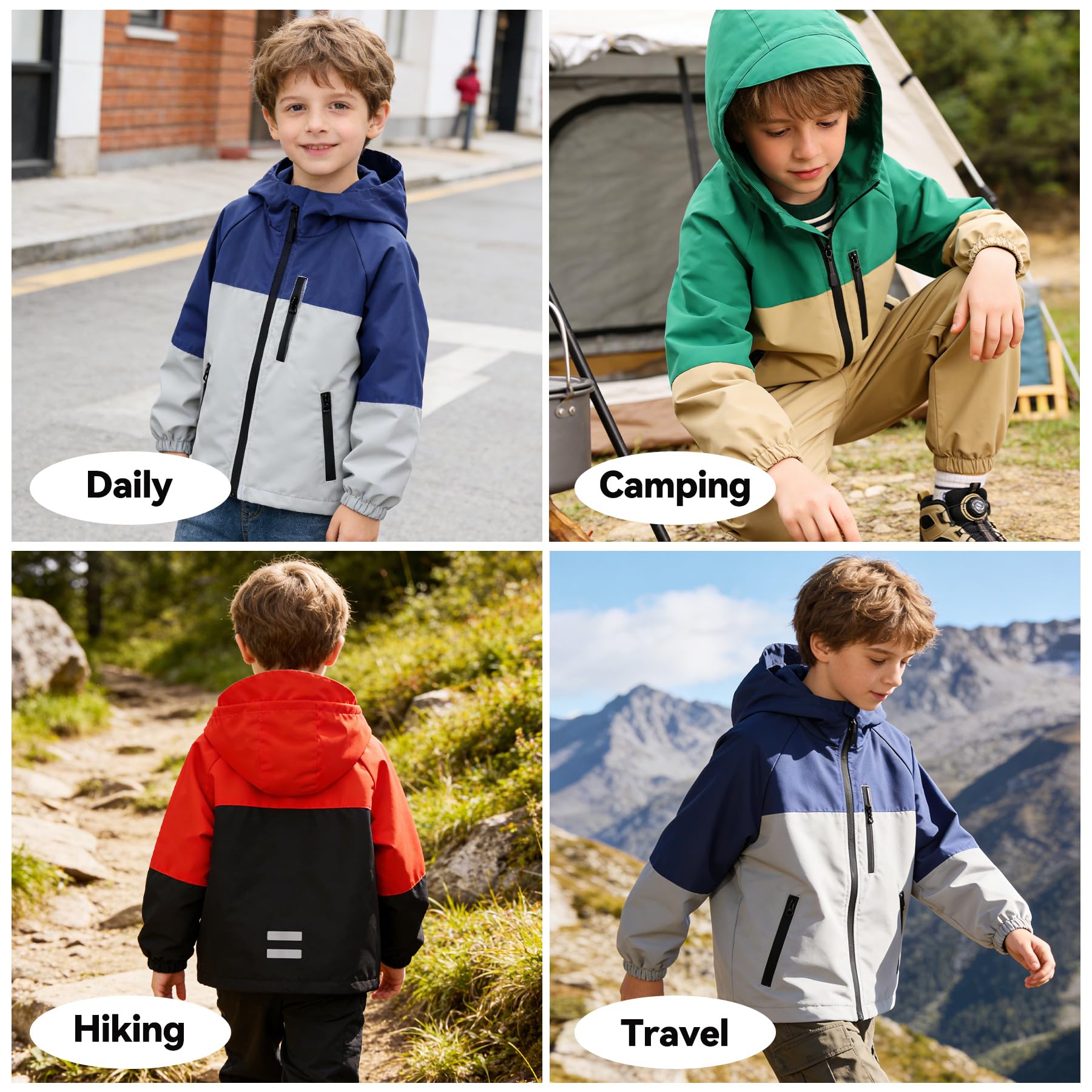 Chaqueta Impermeable para Niñas Niño, Cortavientos Abrigos con Banda Reflectante Ligera Casual Chaquetas de Lluvia Primavera Otoño Chubasquero Deportivos Exterior Ropa 5-13 Años