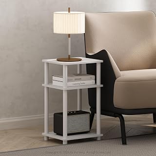 Furinno 3-Tier Turn-N-Tube Nightstand White/White - Modern Open Shelf End Table for Bedroom, Dorm, Living Room
