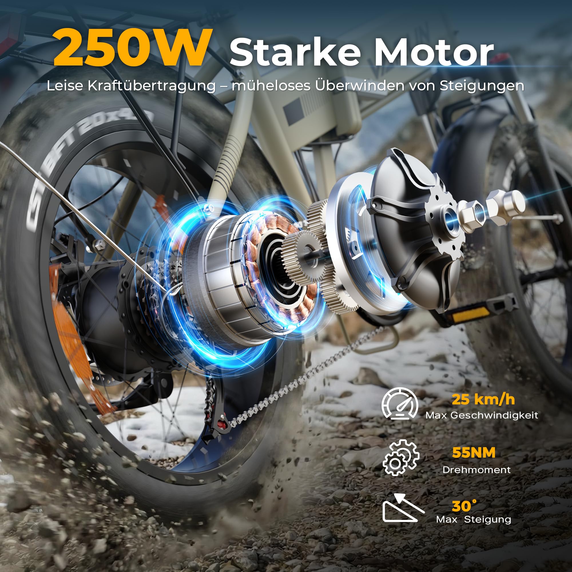 VARUN E Bike, 20 Zoll Elektrofahrräder mit 48V 13Ah (624Wh) Akku, bis 120KM Reichweite, 4.0 Fat tire Pedelec, StVZO, E-Bike Herren Damen mit 7-Gang für jedes Gelände, S20-1