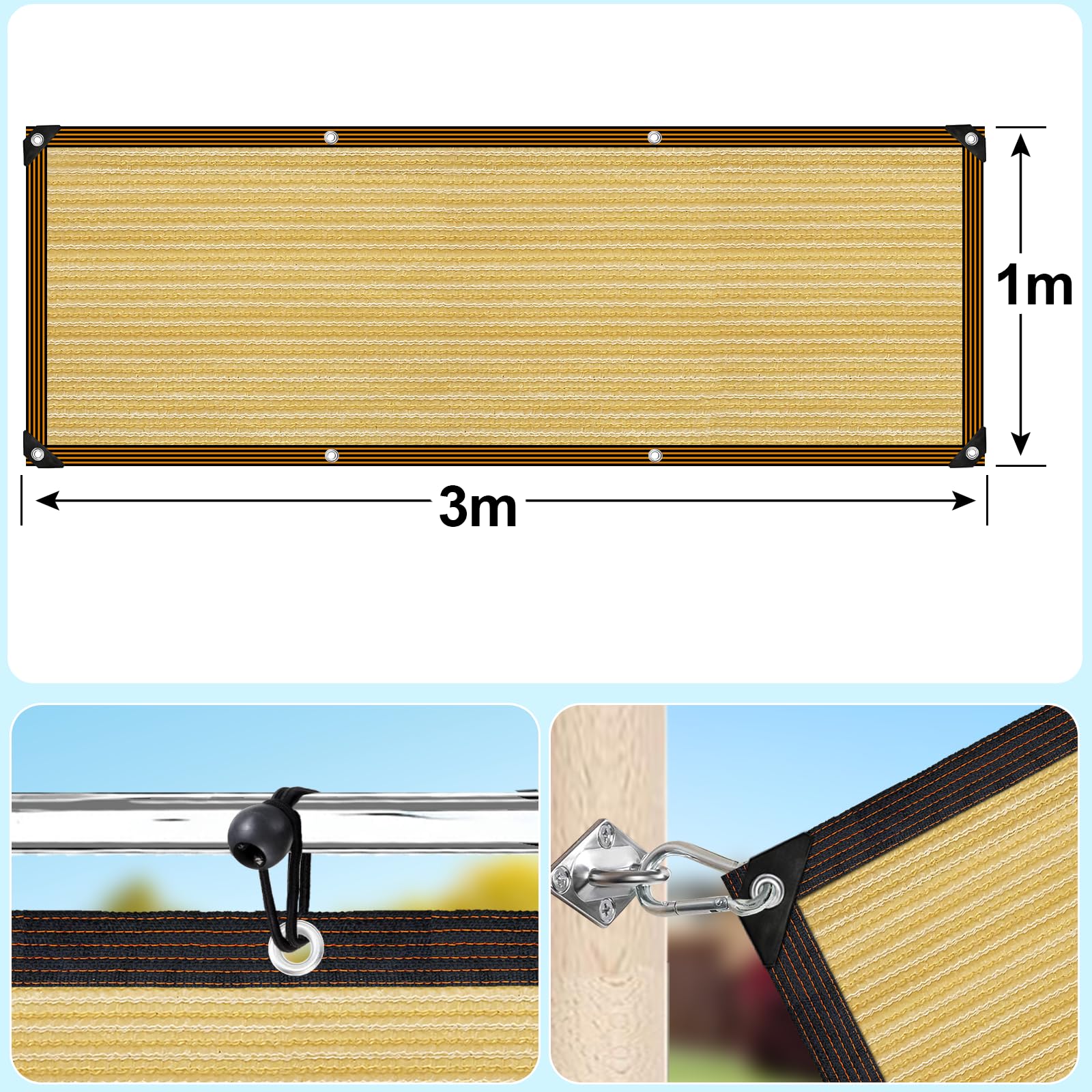Rete ombreggiante da 1 x 3 m con fori, adatta per serre, gazebo, giardini, serre, polli, esterni, beige
